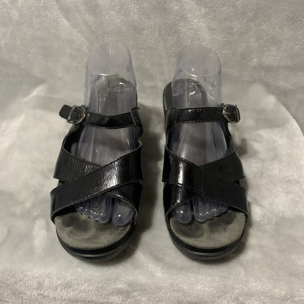 Dansko Women's Black Patent Leather Criss Cross Buckle Slide Sandals EU 41 US